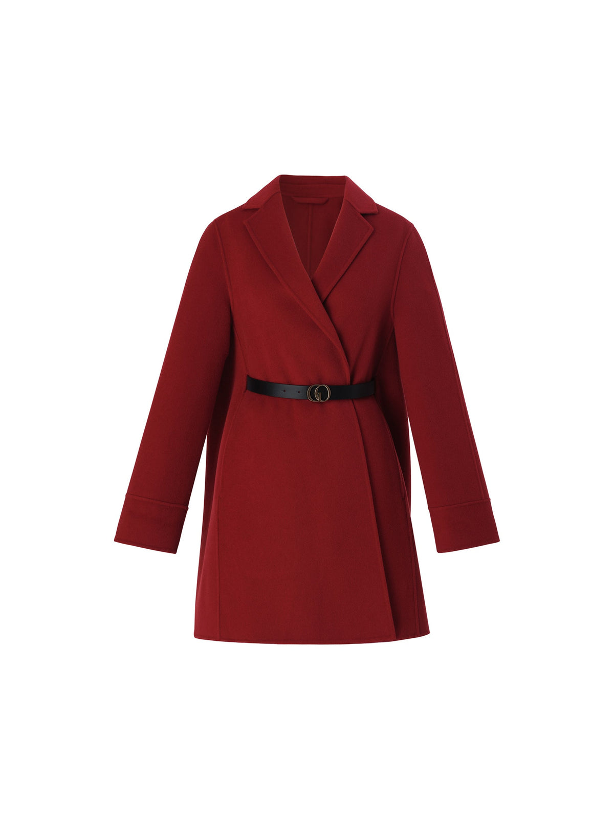 Cashmere Wool Blend Double-Faced Women Cape Coat With Leather Belt