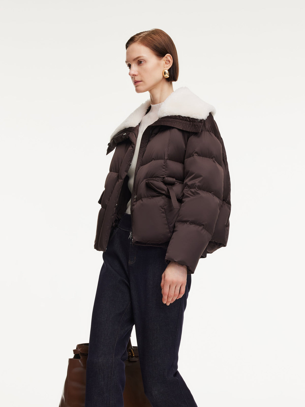 Teddy Collar Goose Down Crop Jacket
