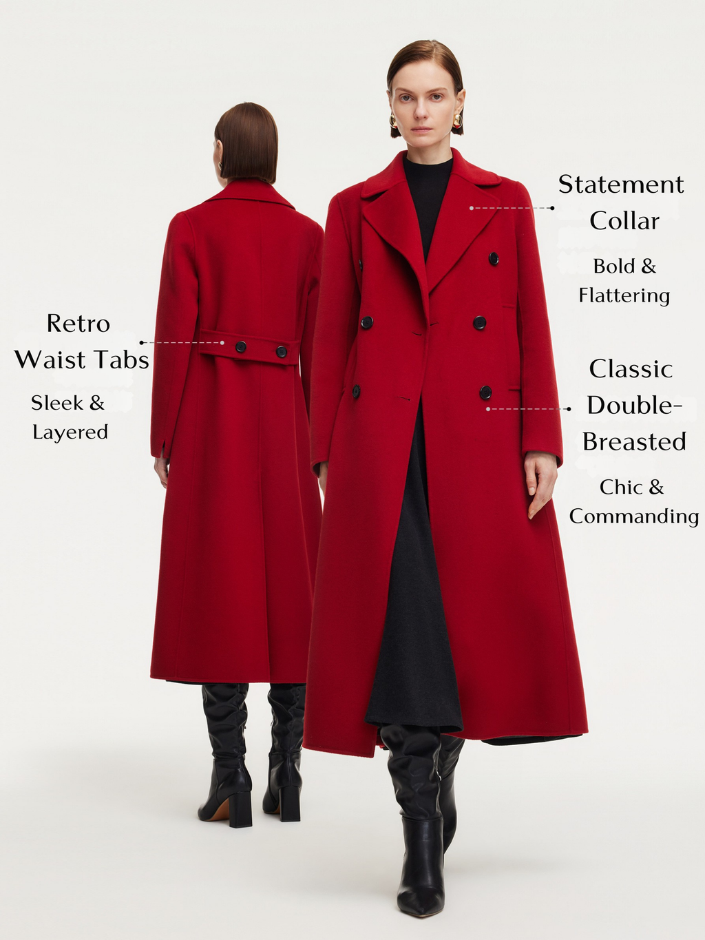 Cashmere Wool Blend Notched Collar Double-Faced Women Overcoat