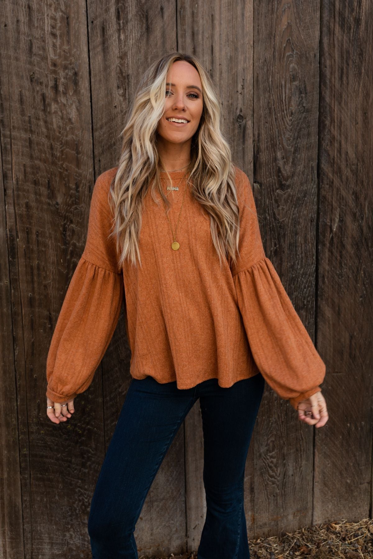 The Nest Sweet Heart Balloon Sleeve Knit Sweater - Burnt Orange - Pre Order