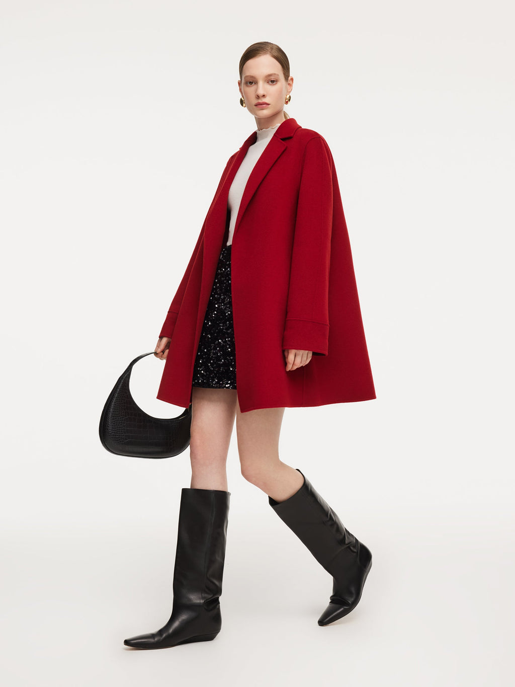 Cashmere Wool Blend Double-Faced Women Cape Coat With Leather Belt