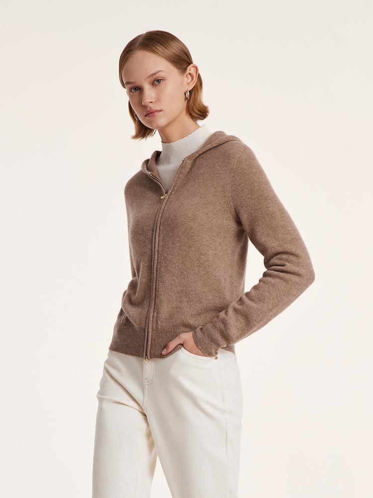 Pure Cashmere Hooded Zipper Cardigan