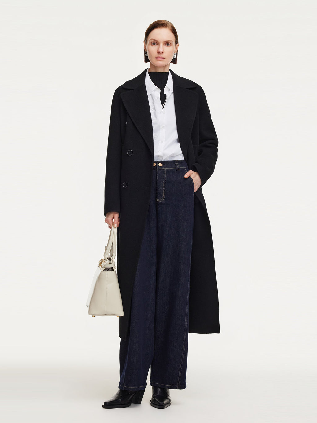 Cashmere Wool Blend Notched Collar Double-Faced Women Overcoat