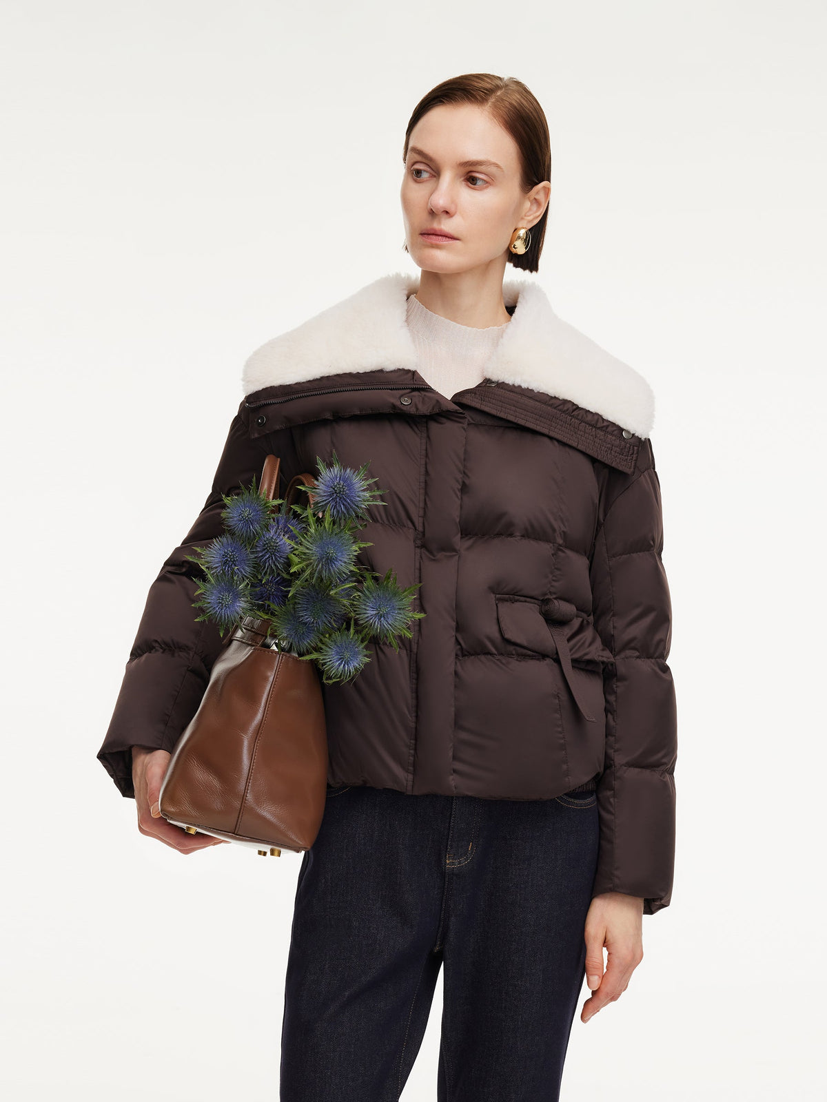 Teddy Collar Goose Down Crop Jacket