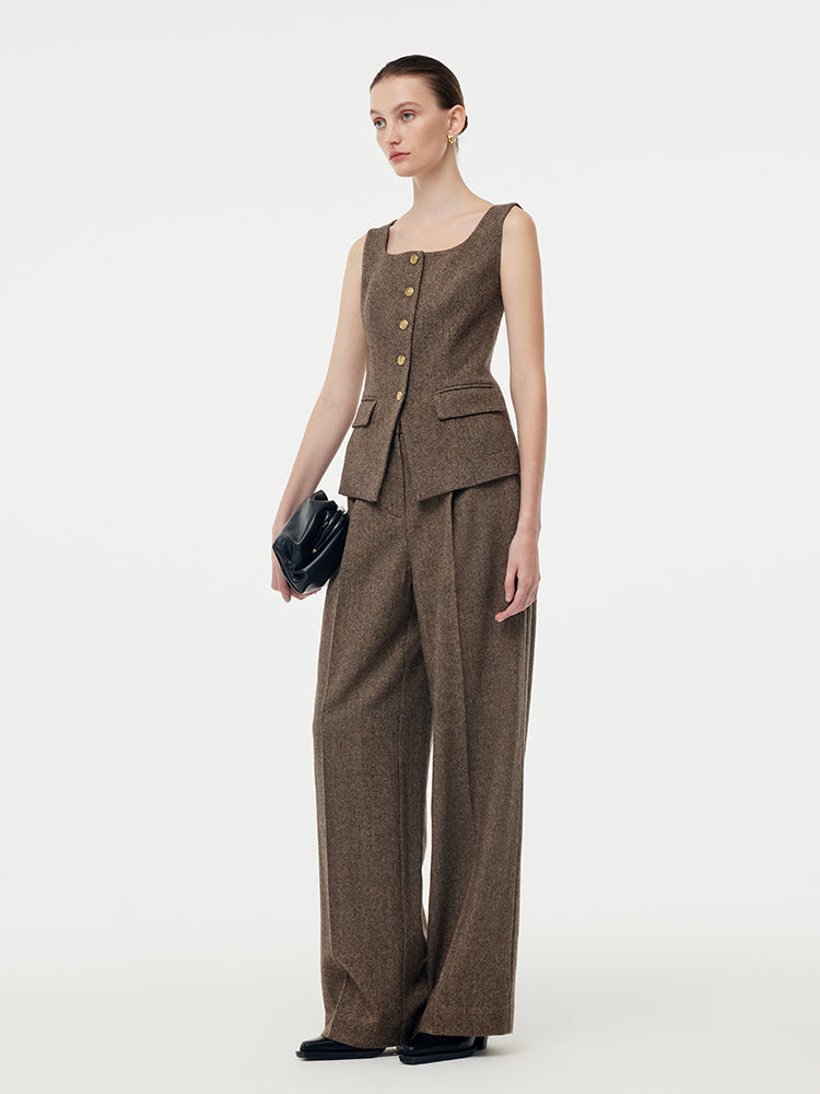 100% Washable Wool Square Neck Women Vest