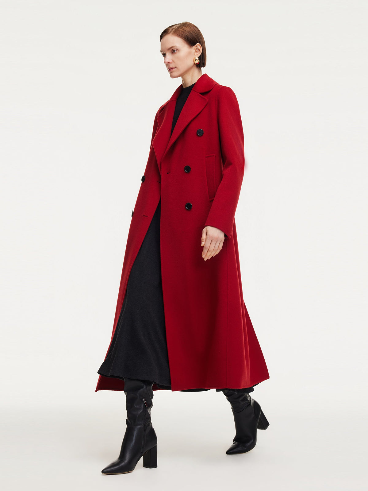 Cashmere Wool Blend Notched Collar Double-Faced Women Overcoat