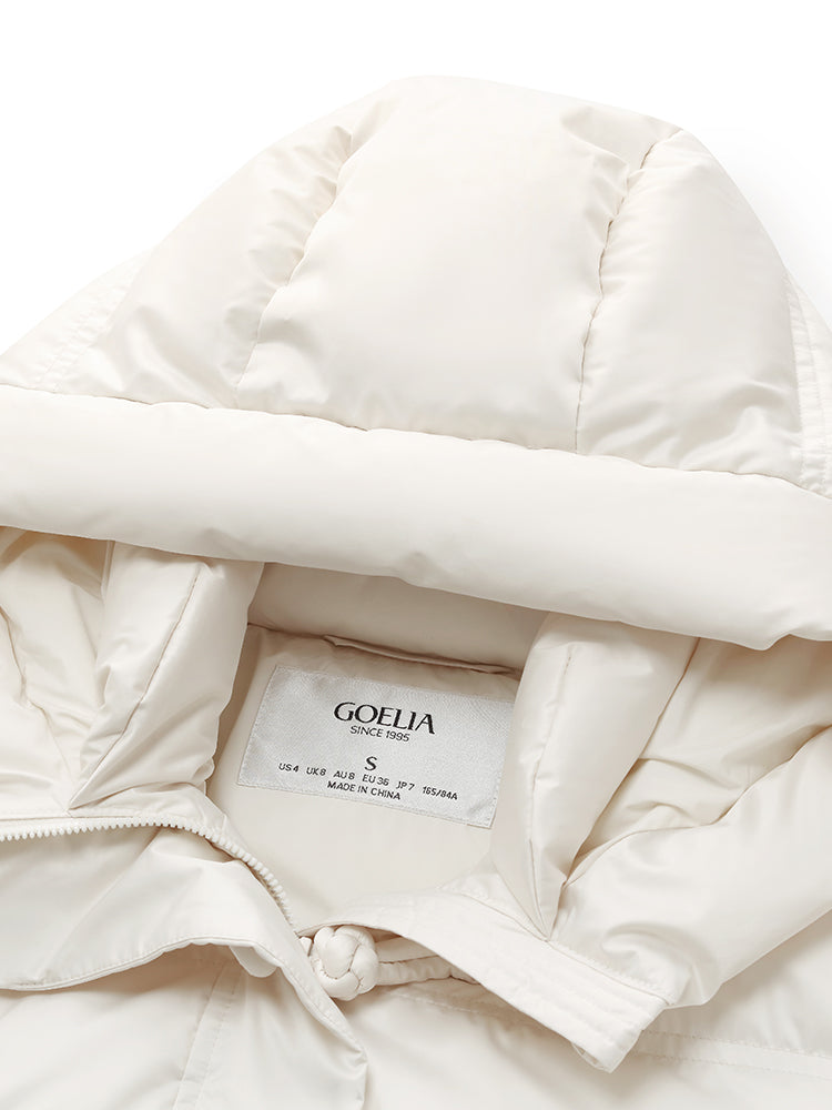 Gathered Waist Hooded Long Goose Down Coat