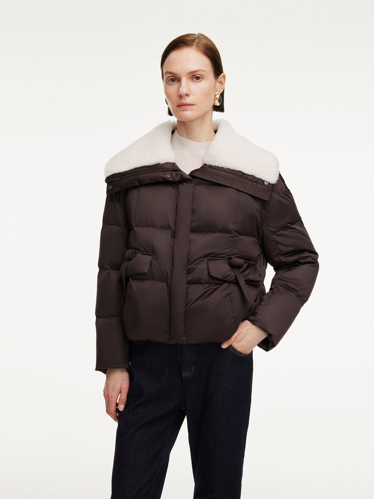 Teddy Collar Goose Down Crop Jacket
