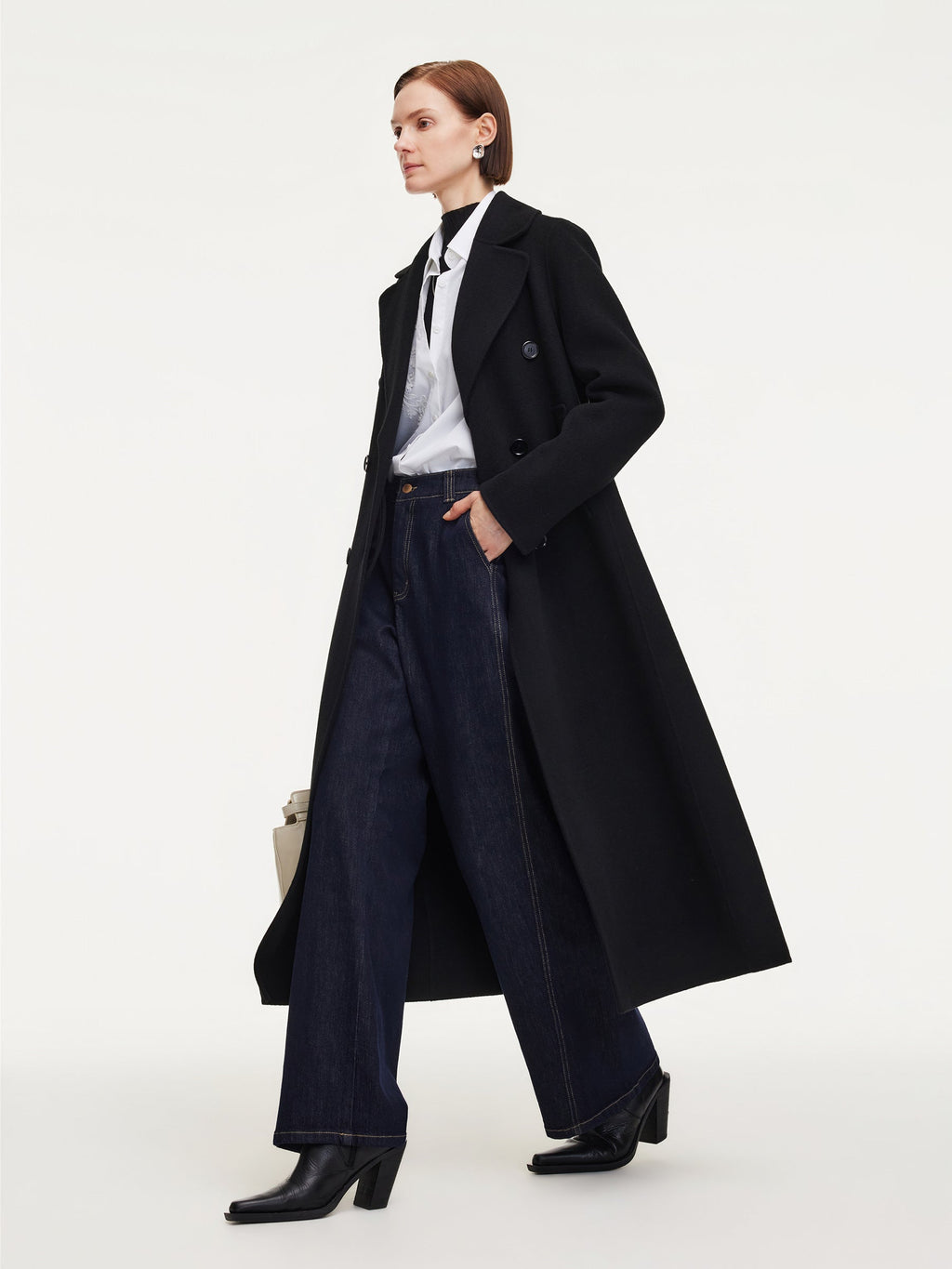 Cashmere Wool Blend Notched Collar Double-Faced Women Overcoat