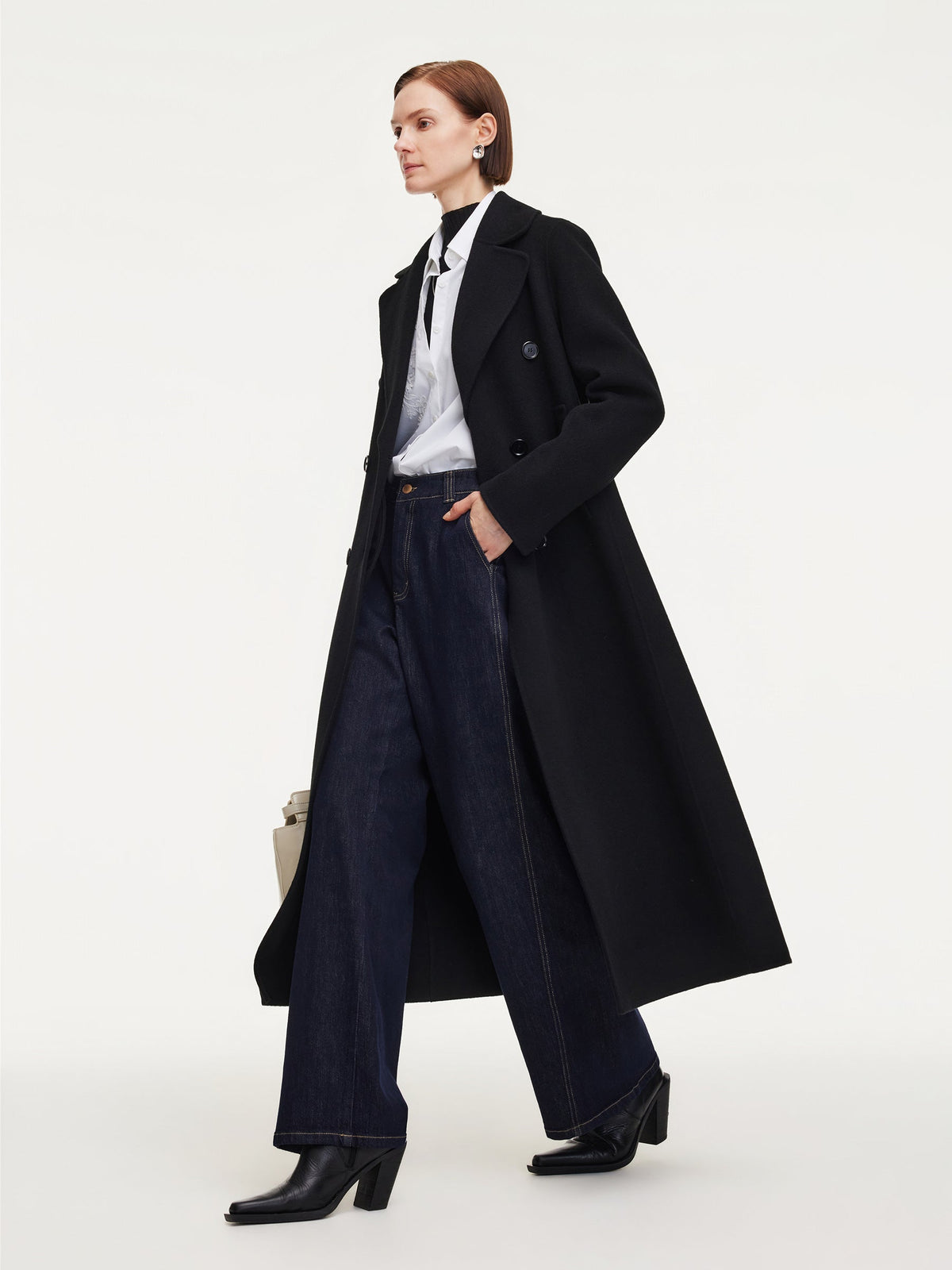 Cashmere Wool Blend Notched Collar Double-Faced Women Overcoat