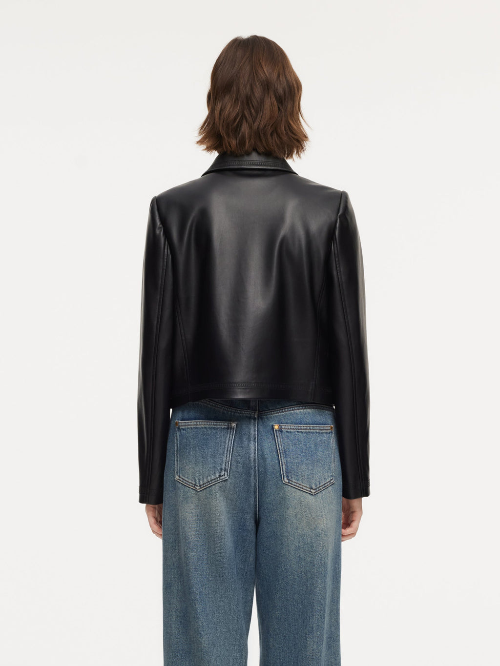 PU Leather Embroidered Trim Women Cropped Jacket