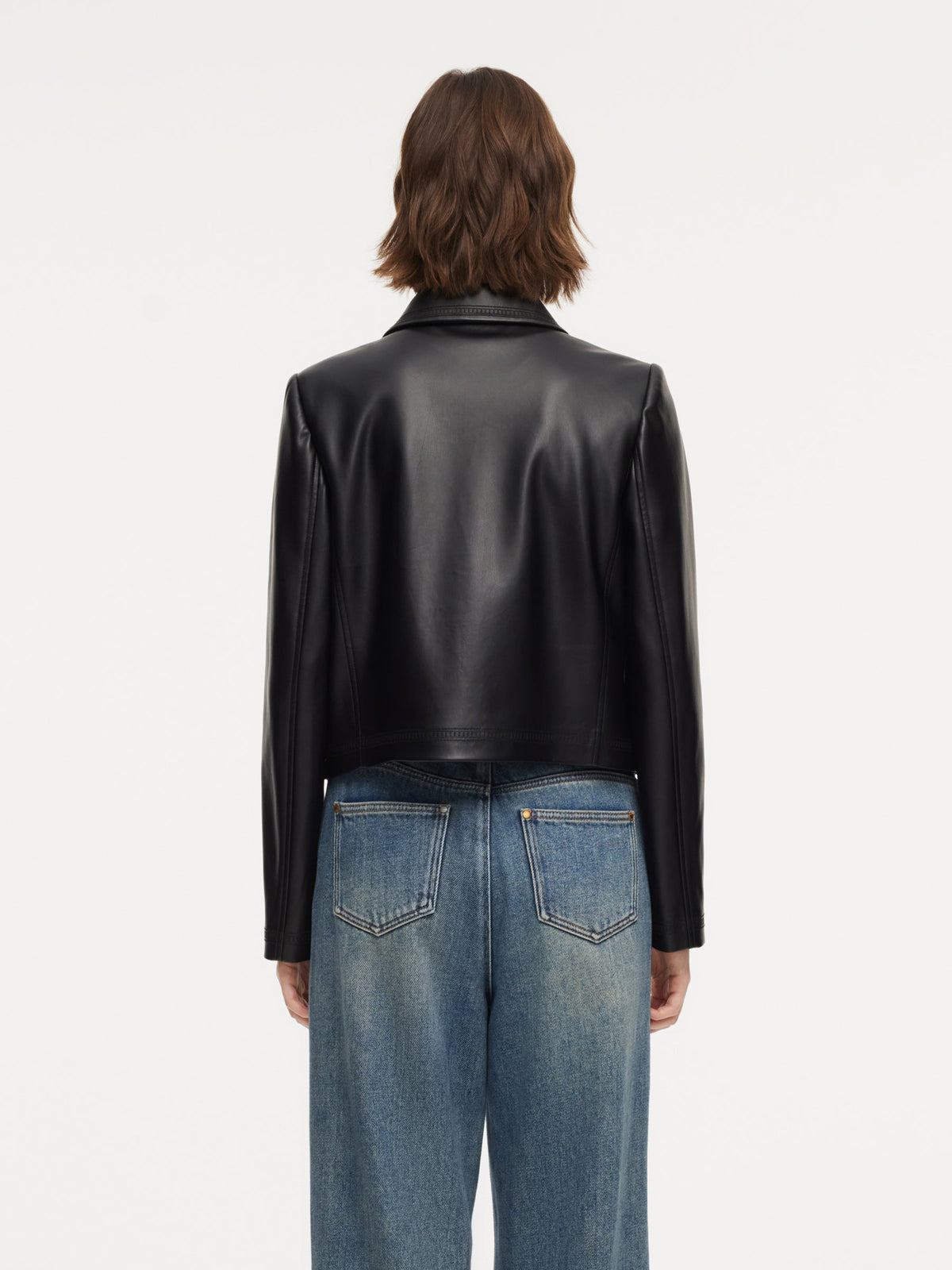 PU Leather Embroidered Trim Women Cropped Jacket