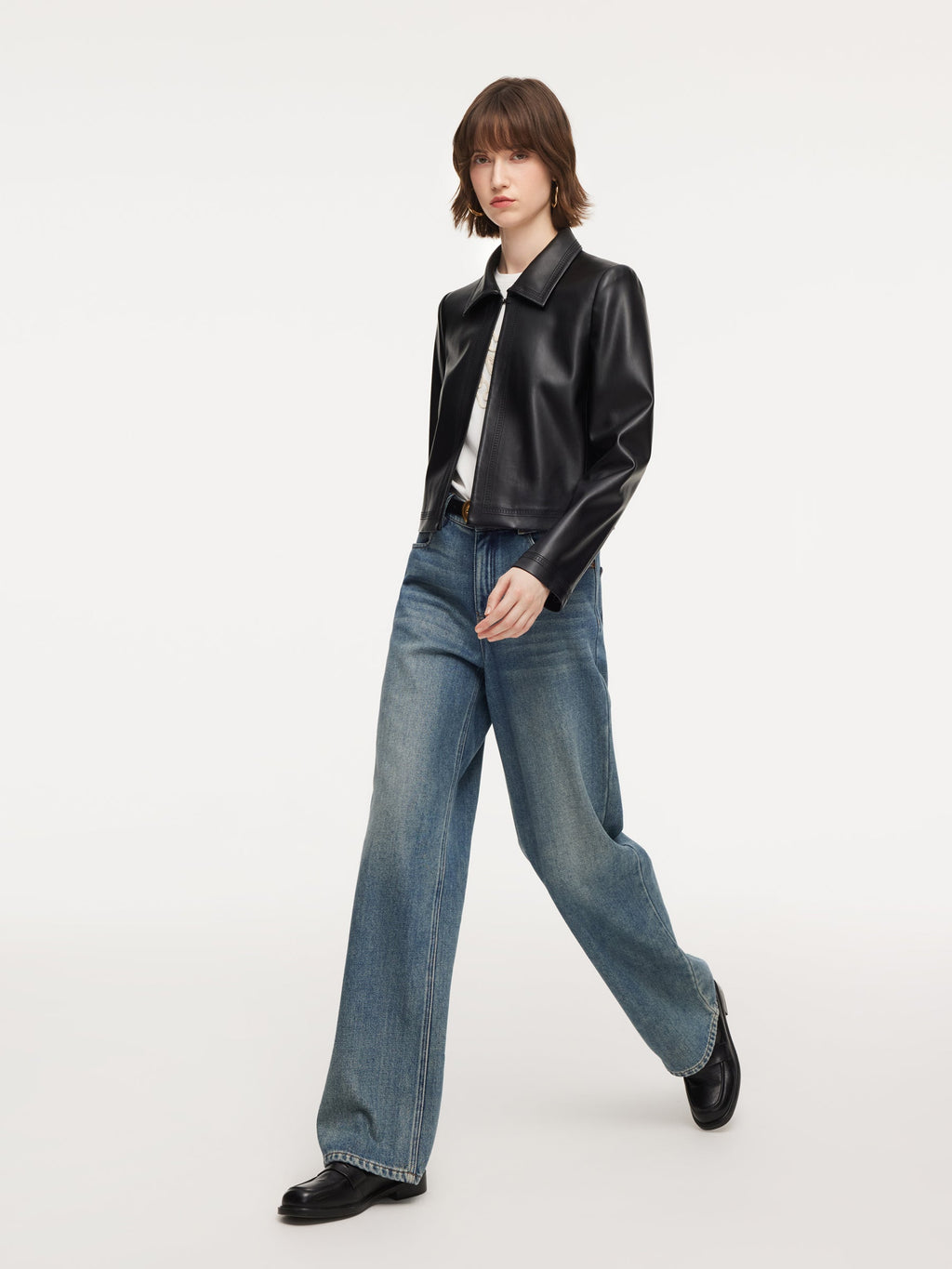 PU Leather Embroidered Trim Women Cropped Jacket