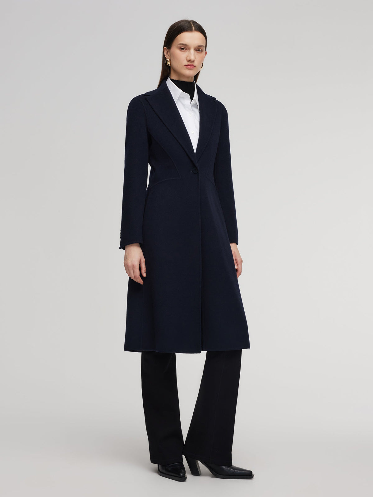 100% Wool Double-Faced Gathered Waist Women Overcoat