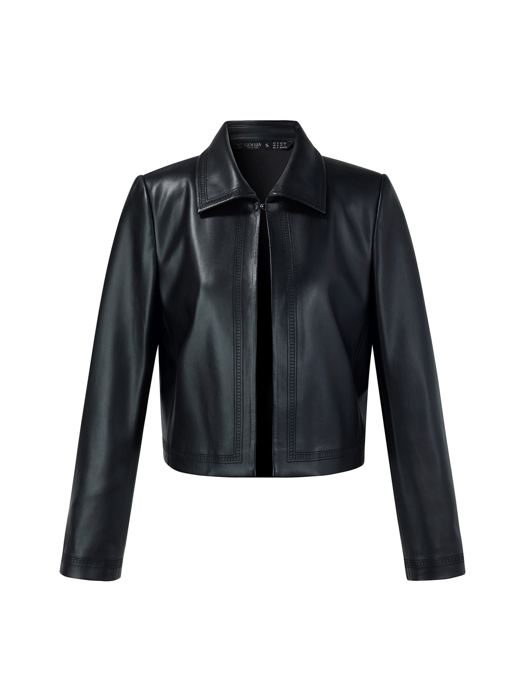 PU Leather Embroidered Trim Women Cropped Jacket
