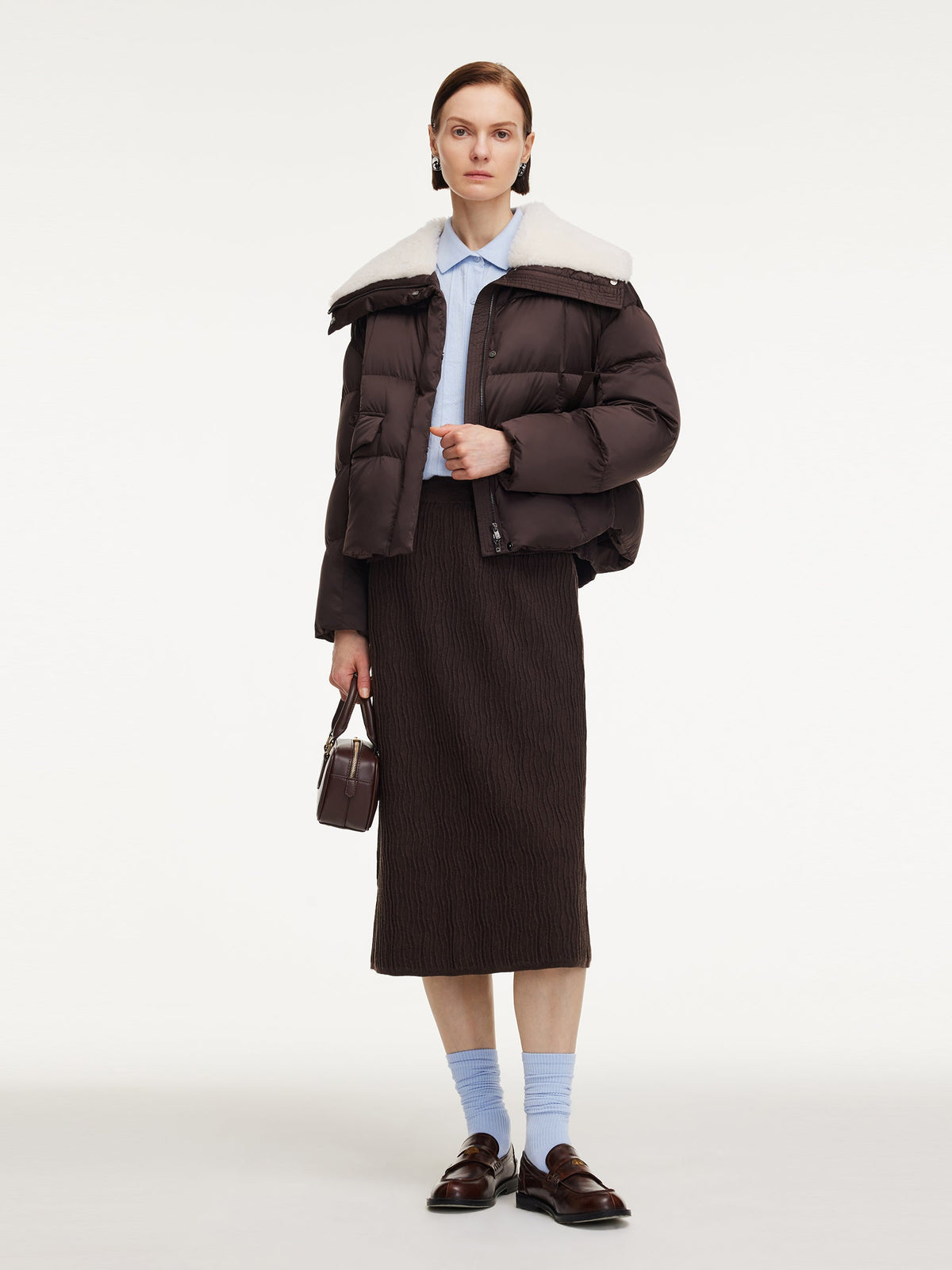 Teddy Collar Goose Down Crop Jacket