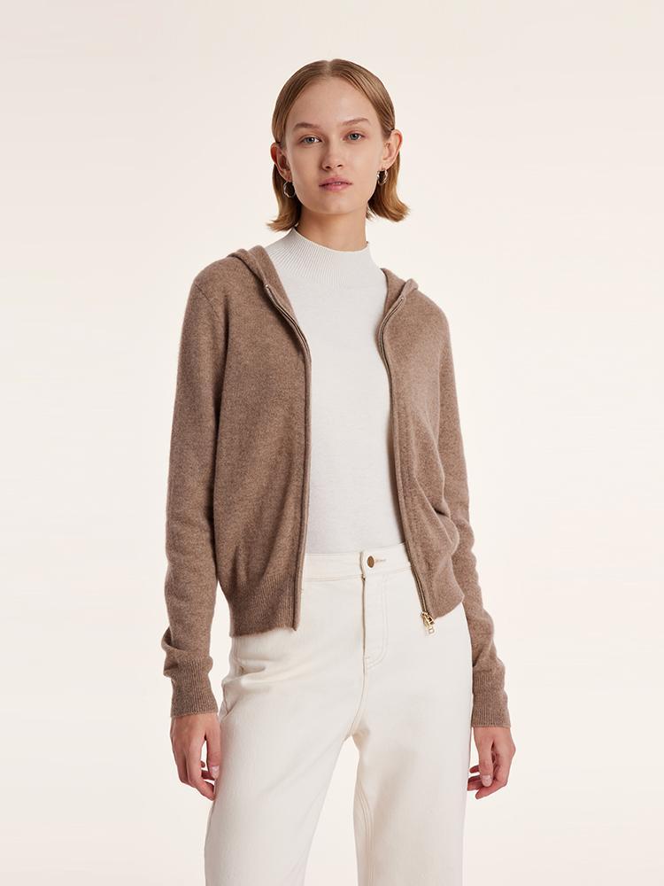 Pure Cashmere Hooded Zipper Cardigan