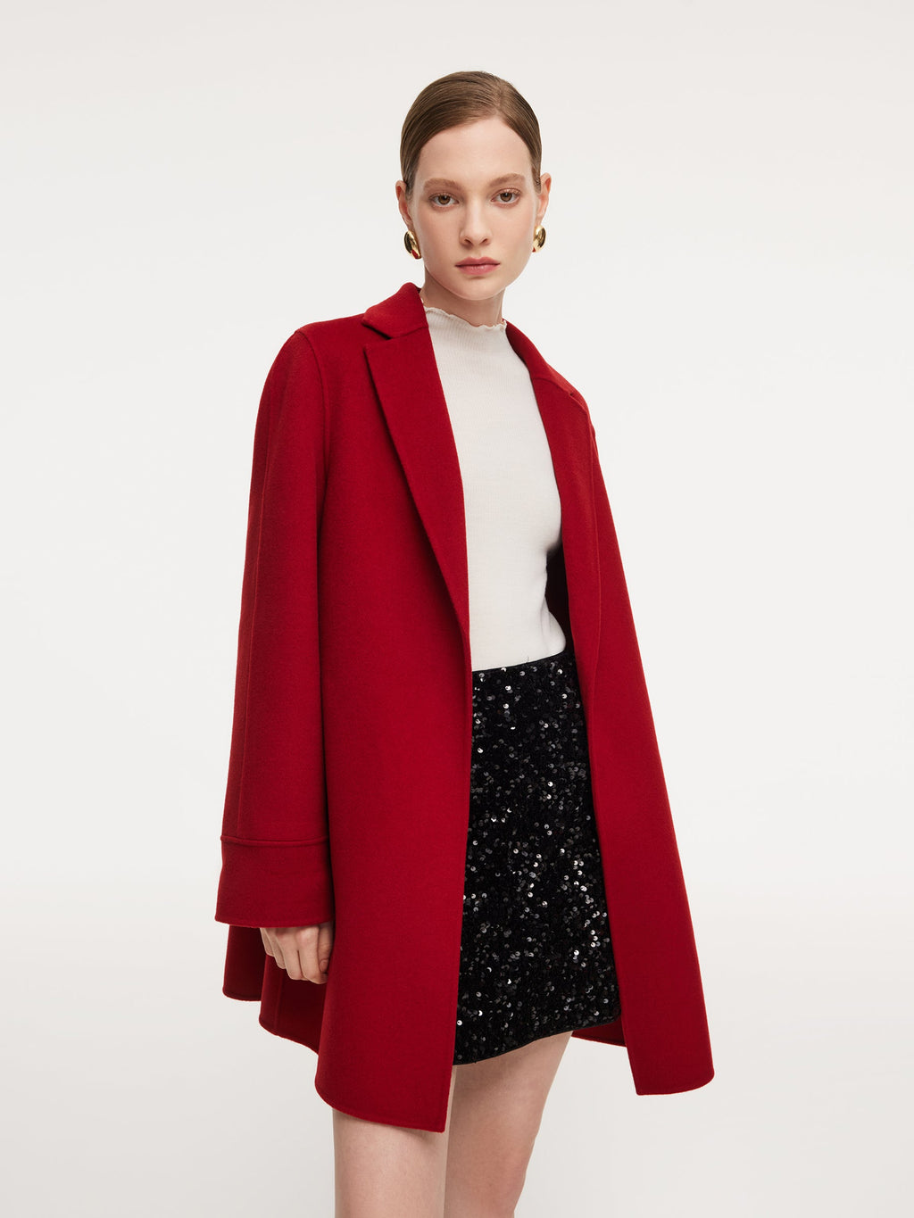 Cashmere Wool Blend Double-Faced Women Cape Coat With Leather Belt