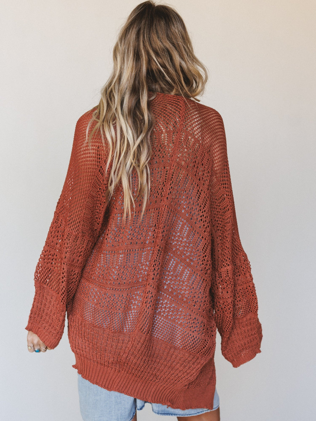 Brenden Knit Netted Cardigan - Rust