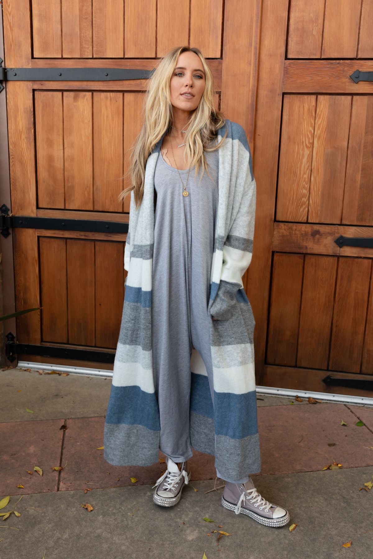 The Nest So Cozy Oversized Striped Knit Duster - Blue Multi - Pre Order