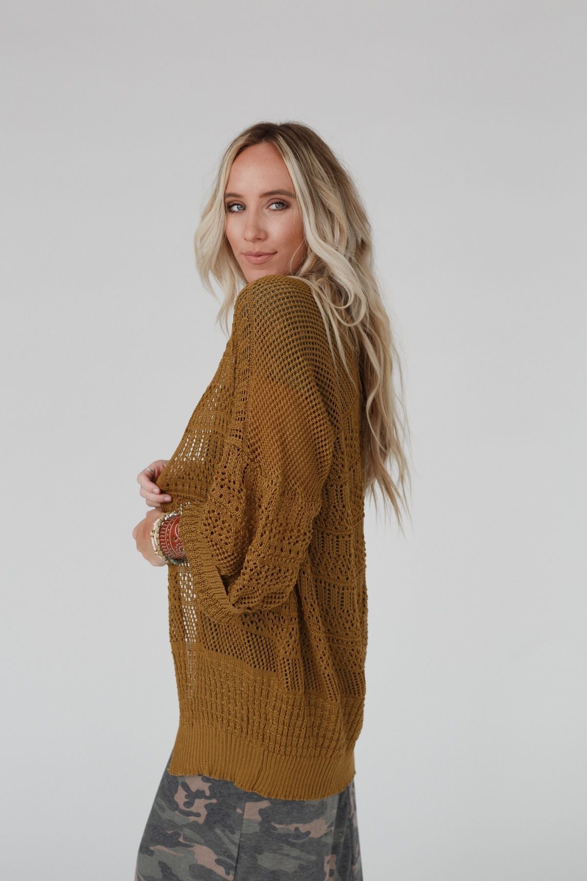 Brenden Knit Netted Cardigan - Brown