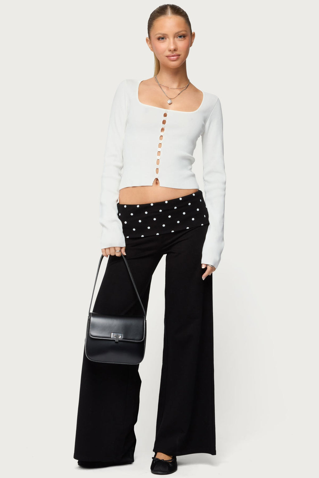 Deane Button Cutout Square Neck Top