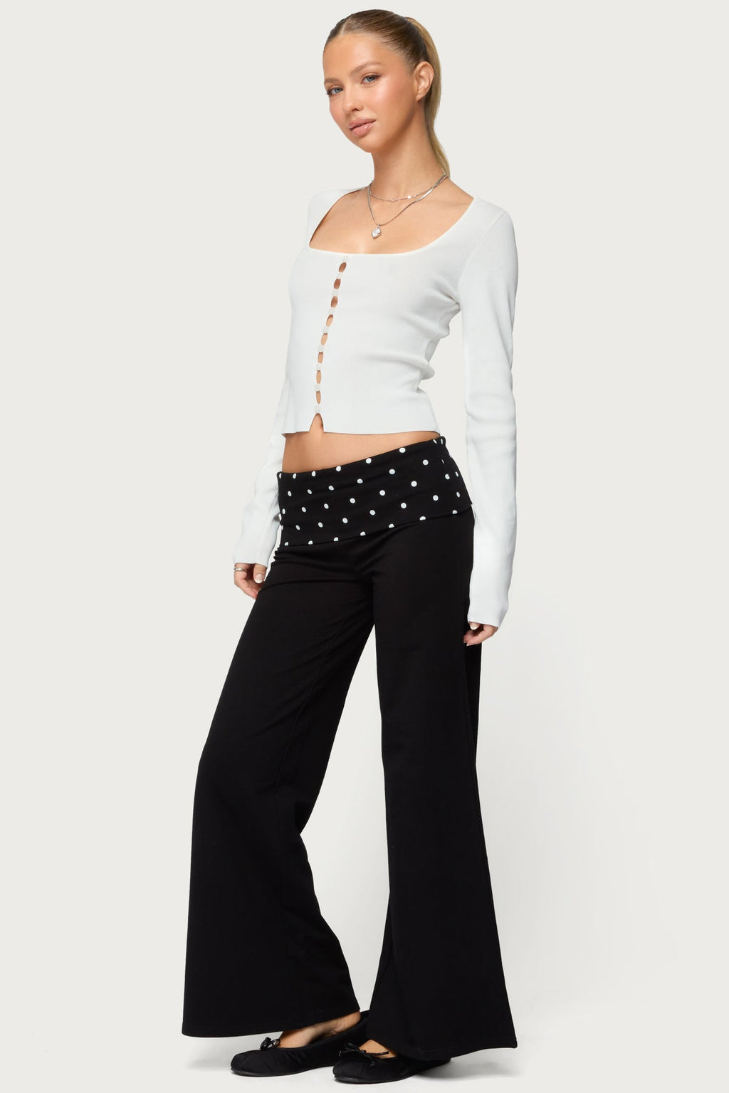 Deane Button Cutout Square Neck Top