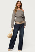 Carmela Iridescent Button Off Shoulder Sweater