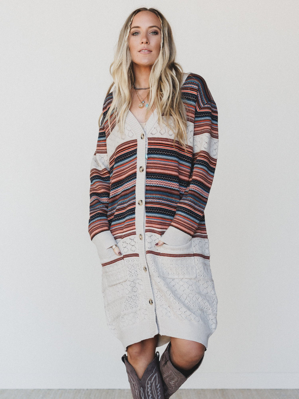 In The Seams Long Cardigan  - Light Beige - Pre Order