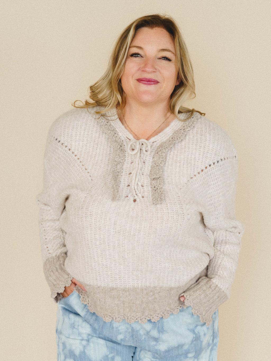 Sewn In Bloom Sweater - Taupe