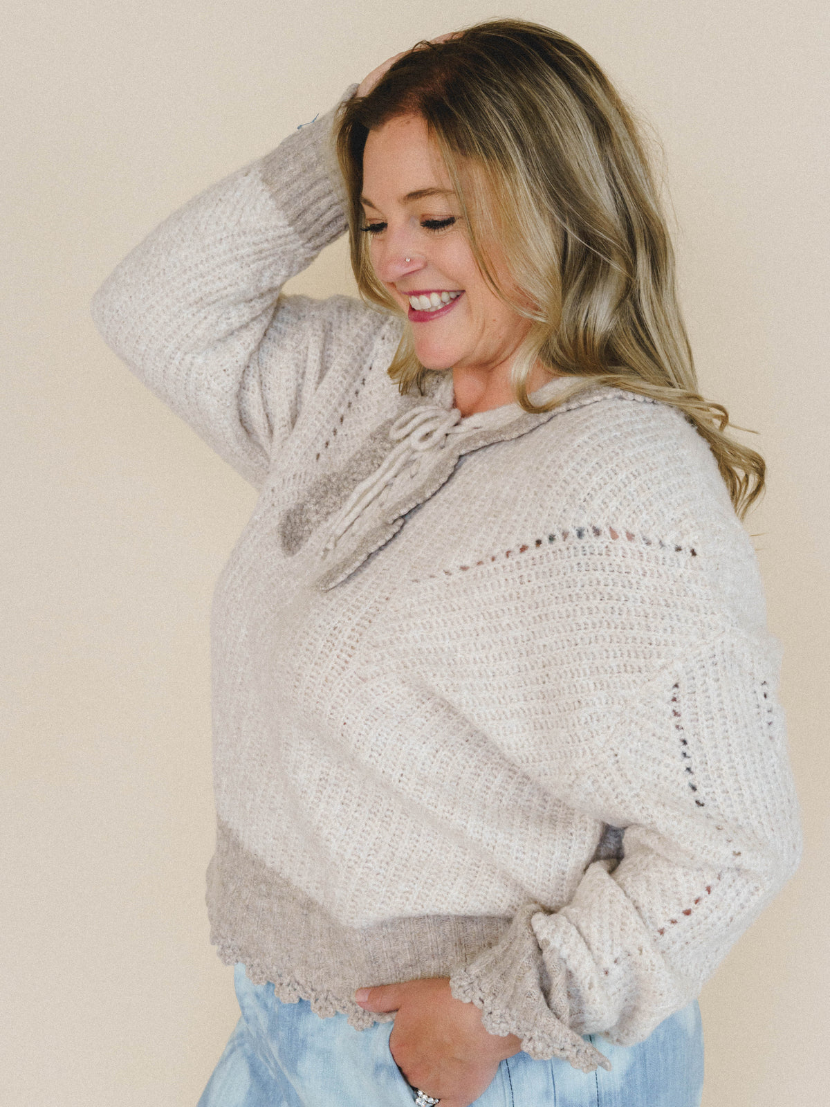 Sewn In Bloom Sweater - Taupe