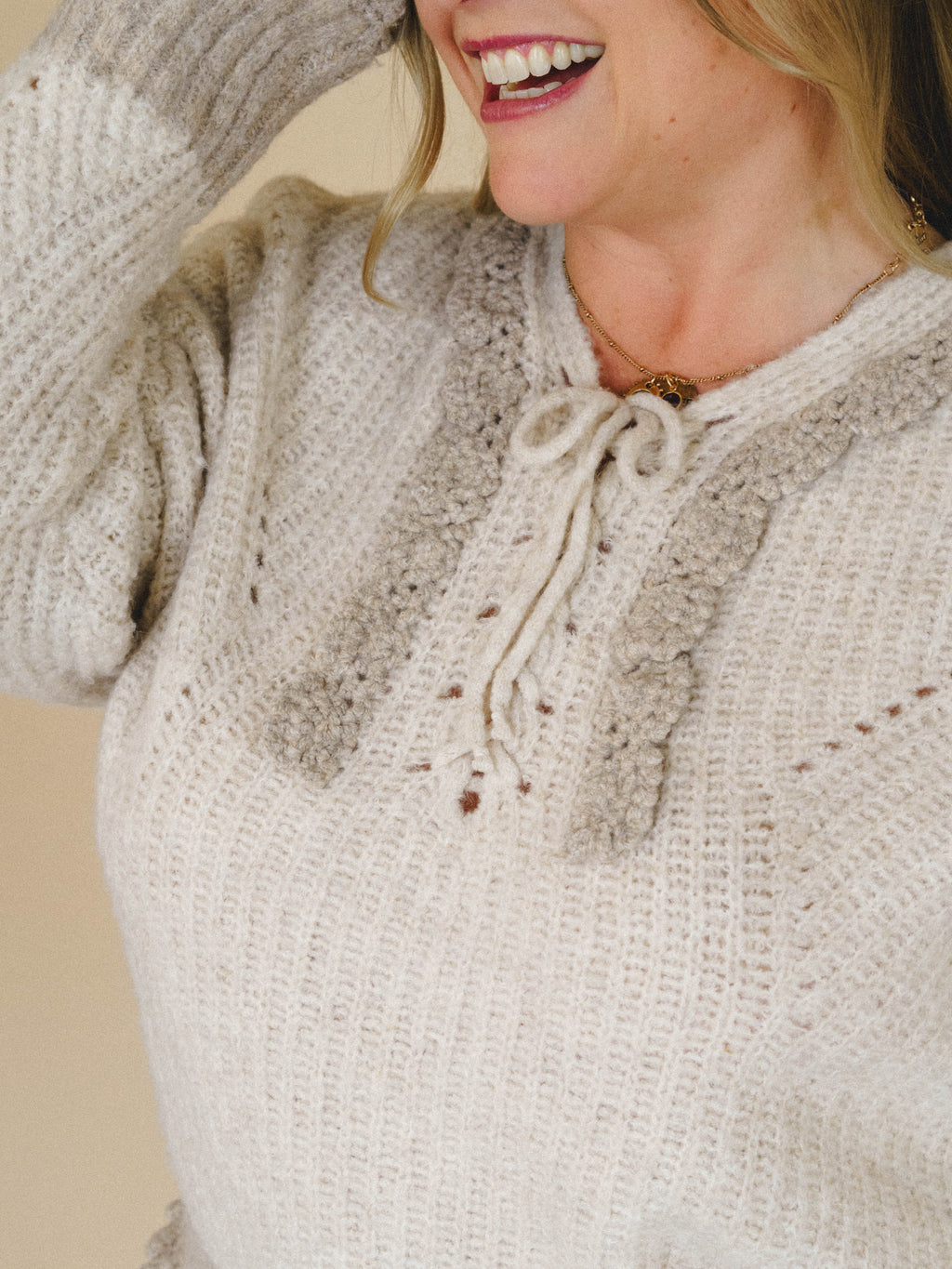 Sewn In Bloom Sweater - Taupe