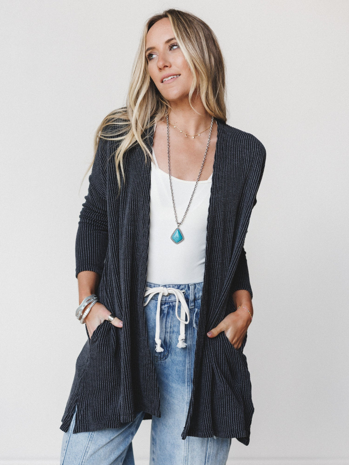 The Nest Classic Layers Cardigan - Charcoal