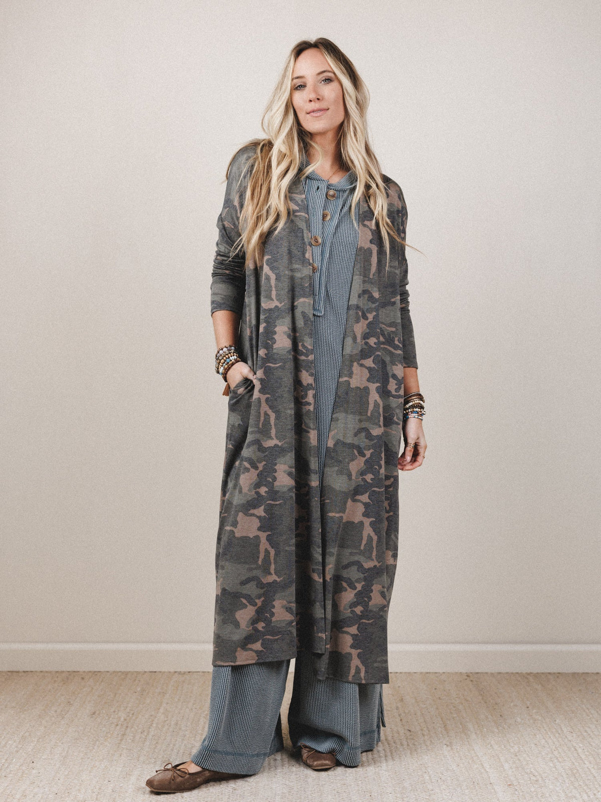 The Nest Essential Camo Cardigan - Olive Charcoal - Pre Order