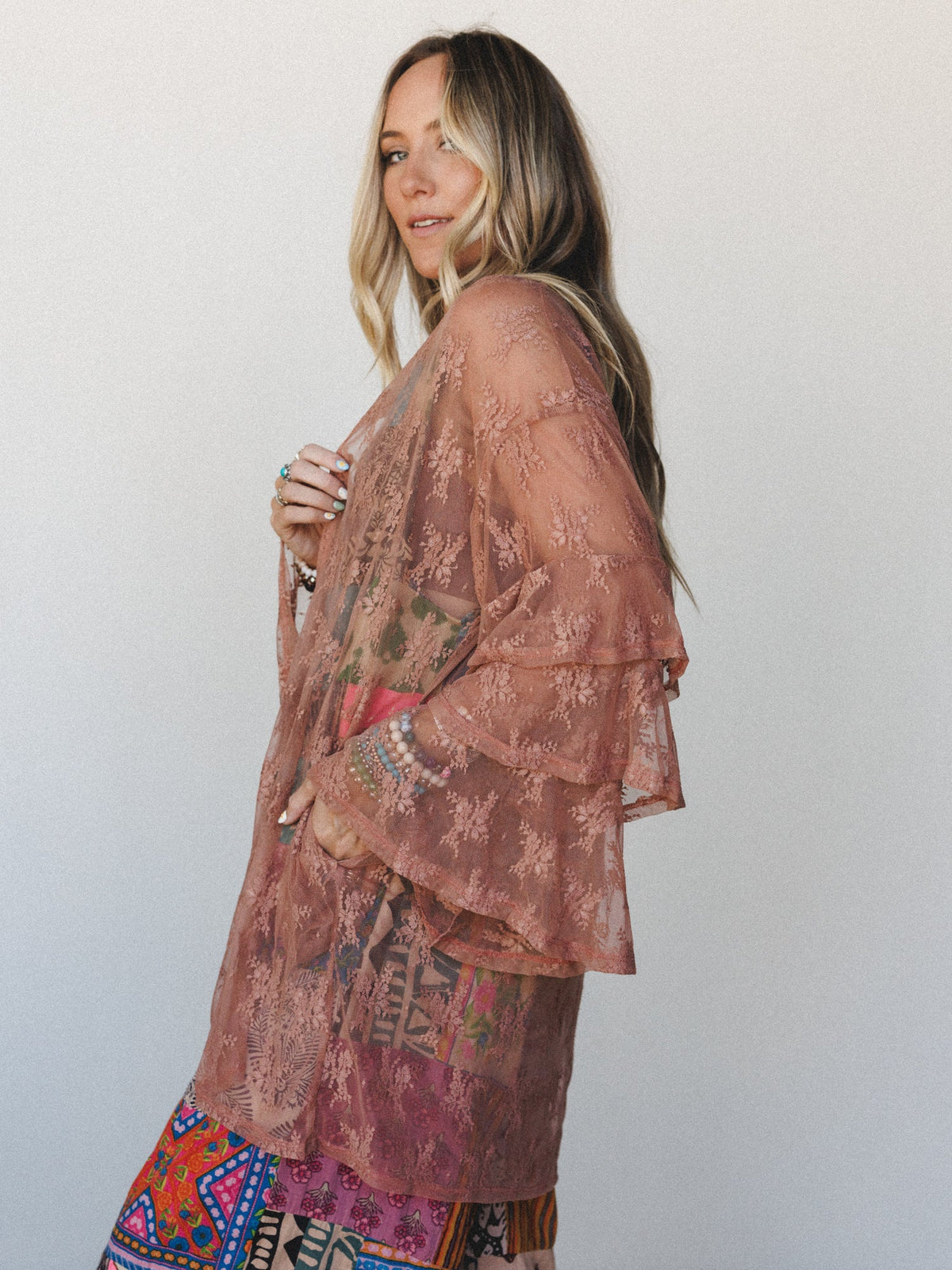 The Nest Floral Lace Dreams Kimono - Rose