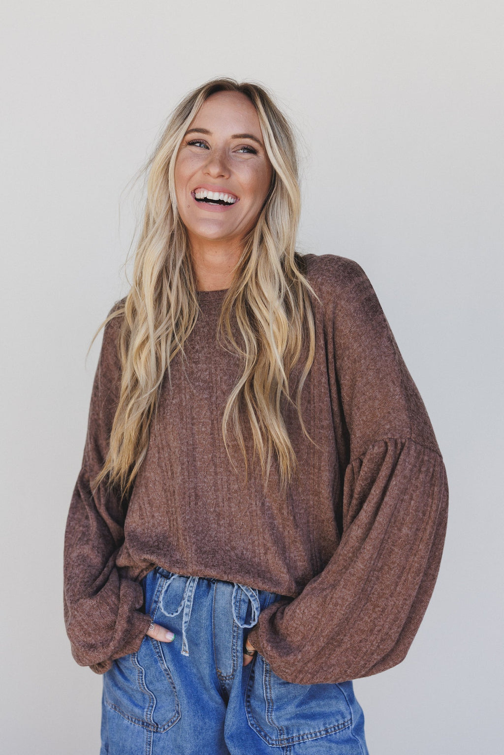 The Nest Sweet Heart Balloon Sleeve Knit Sweater - Choco - Pre Order
