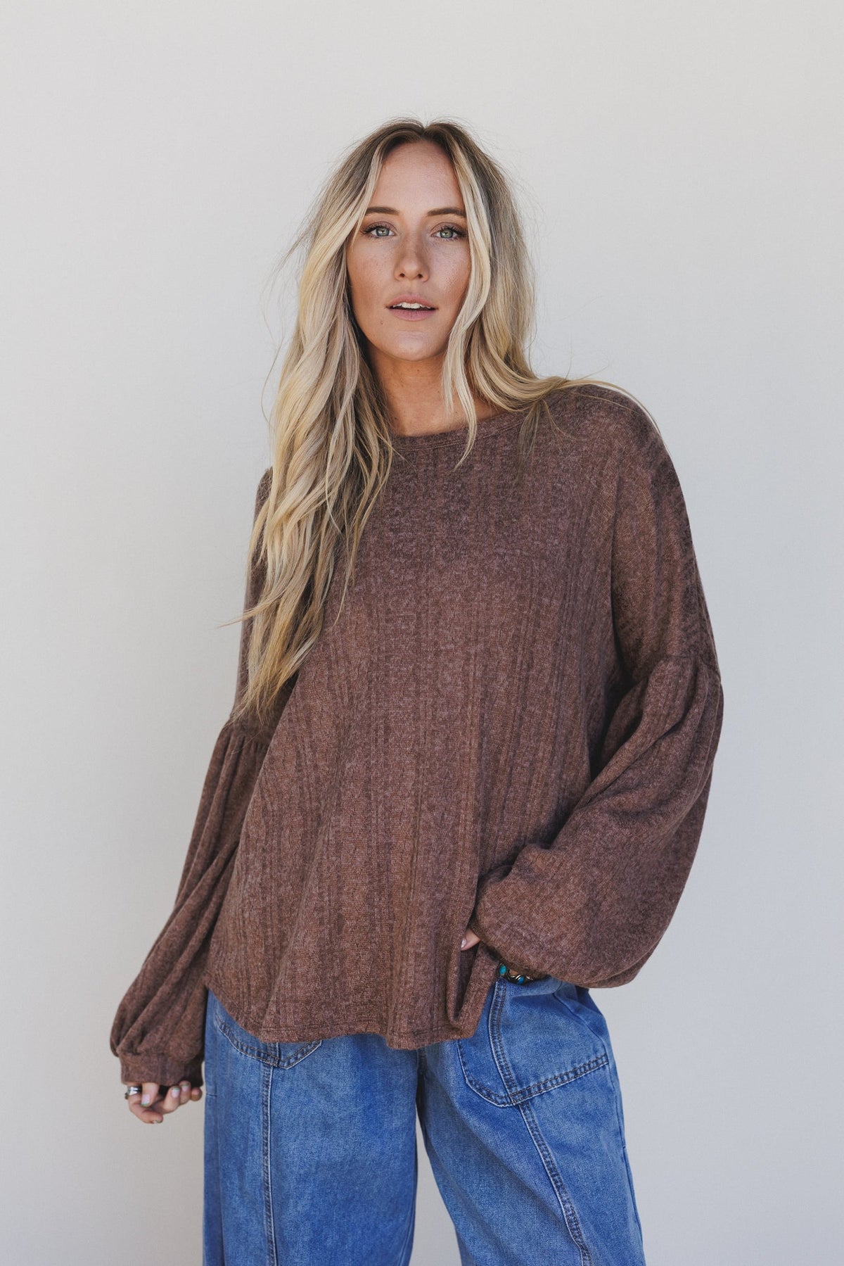 The Nest Sweet Heart Balloon Sleeve Knit Sweater - Choco - Pre Order