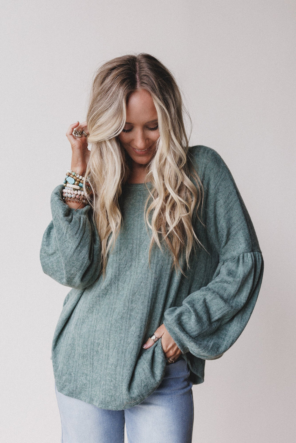 The Nest Sweet Heart Balloon Sleeve Knit Sweater - Olive - Pre Order