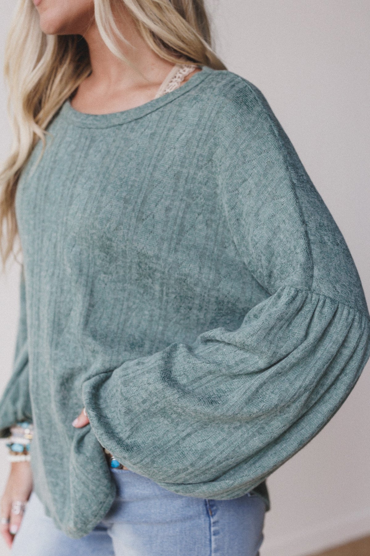 The Nest Sweet Heart Balloon Sleeve Knit Sweater - Olive - Pre Order