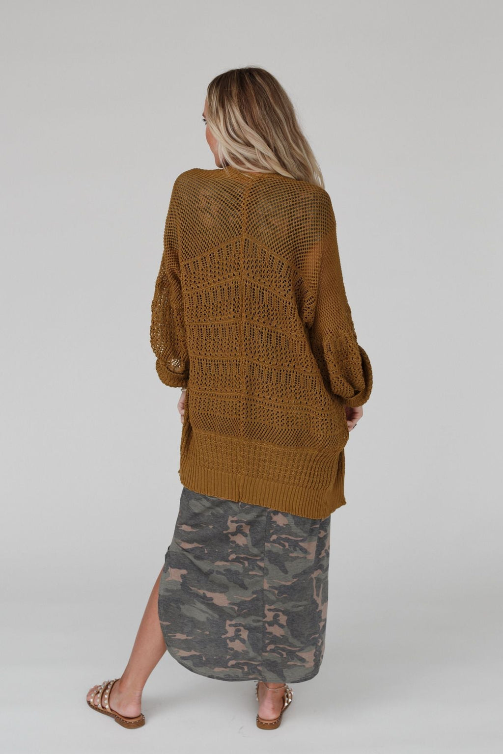 Brenden Knit Netted Cardigan - Brown