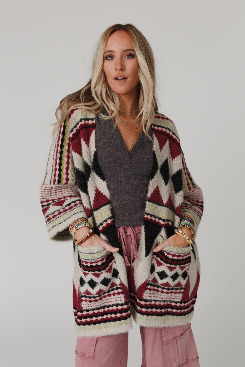 Keep It Up Oversized Cardigan - Berry - Pre Order