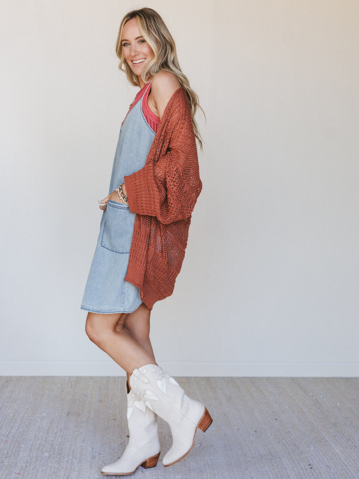 Brenden Knit Netted Cardigan - Rust