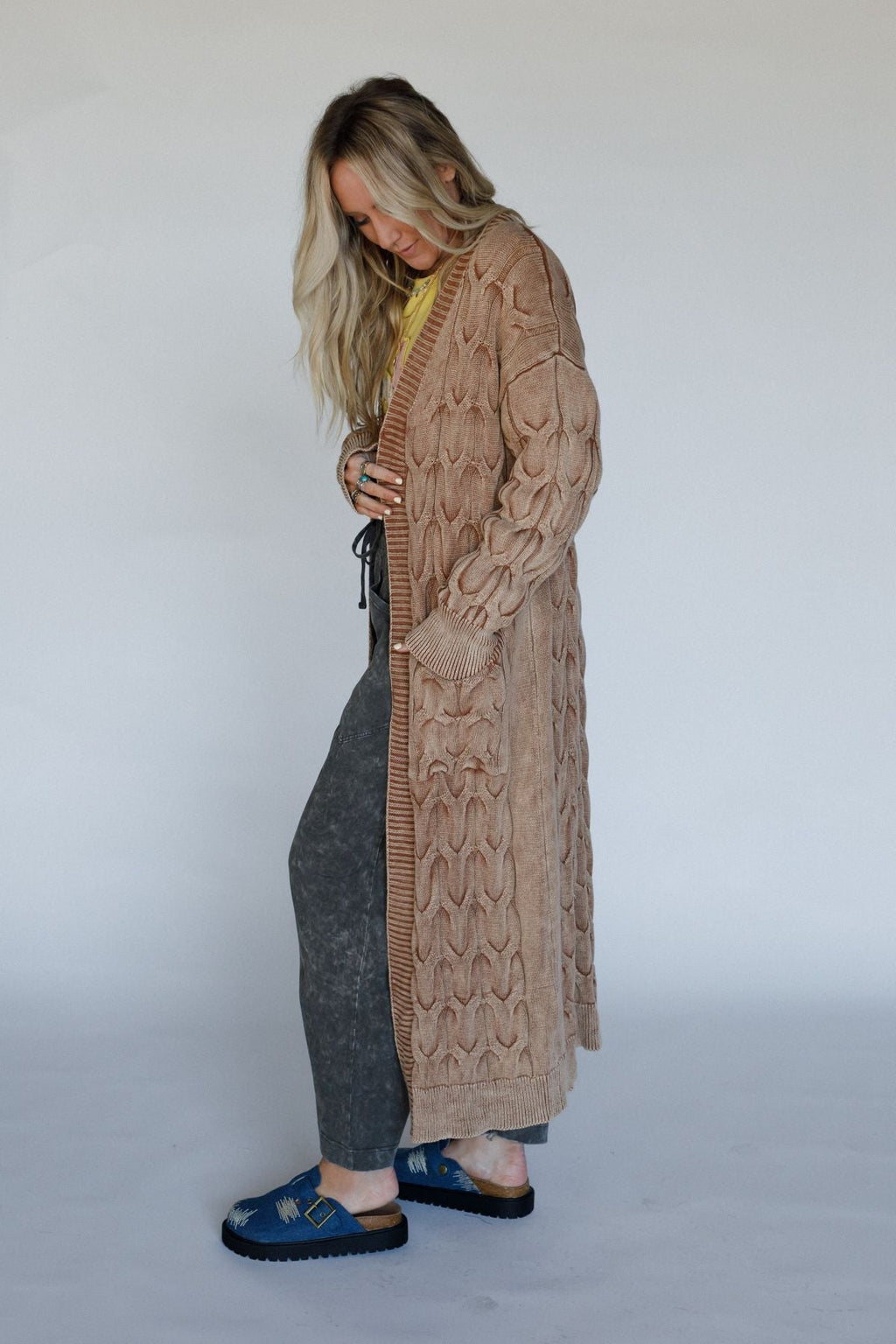Chill Nights Cable Knit Cardigan - Brown
