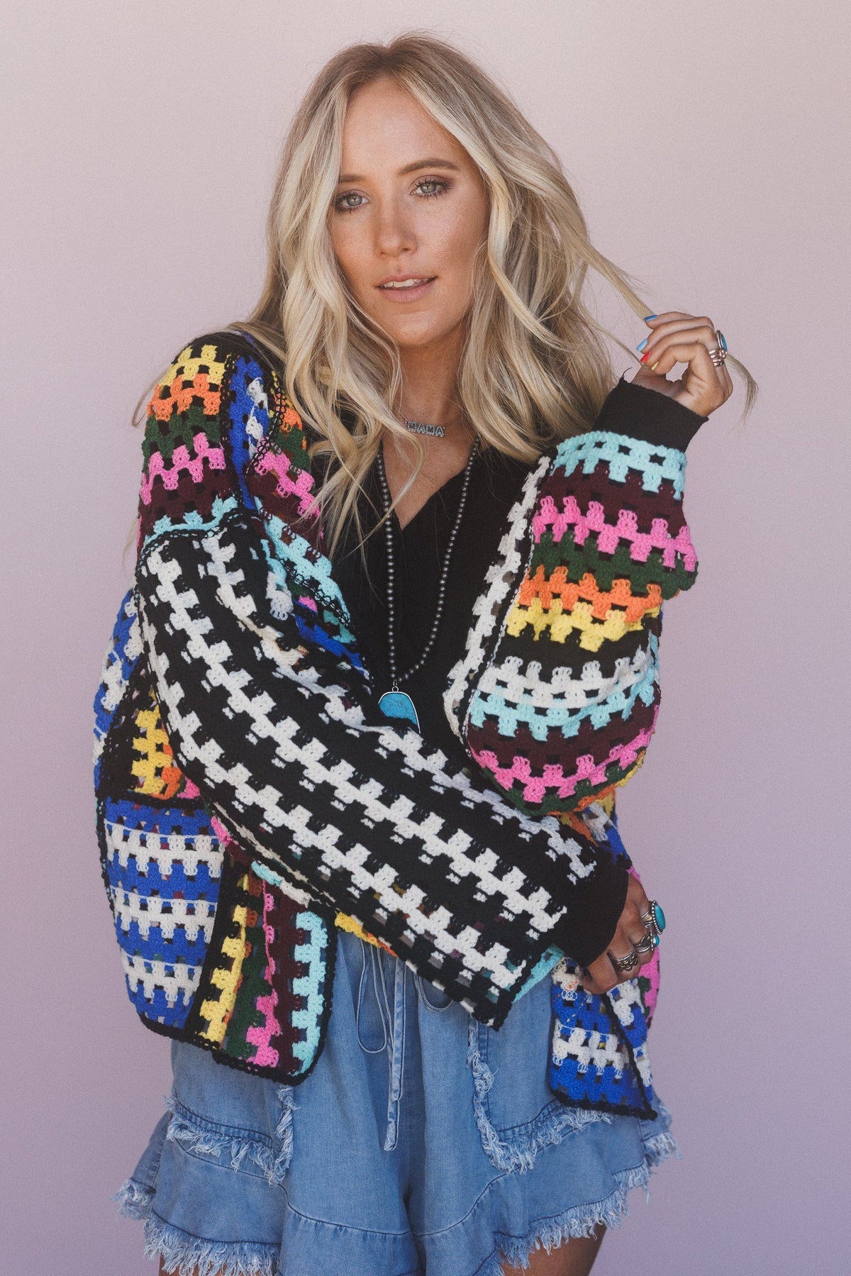 Colorwaves Crochet Cardigan - Navy - Pre Order