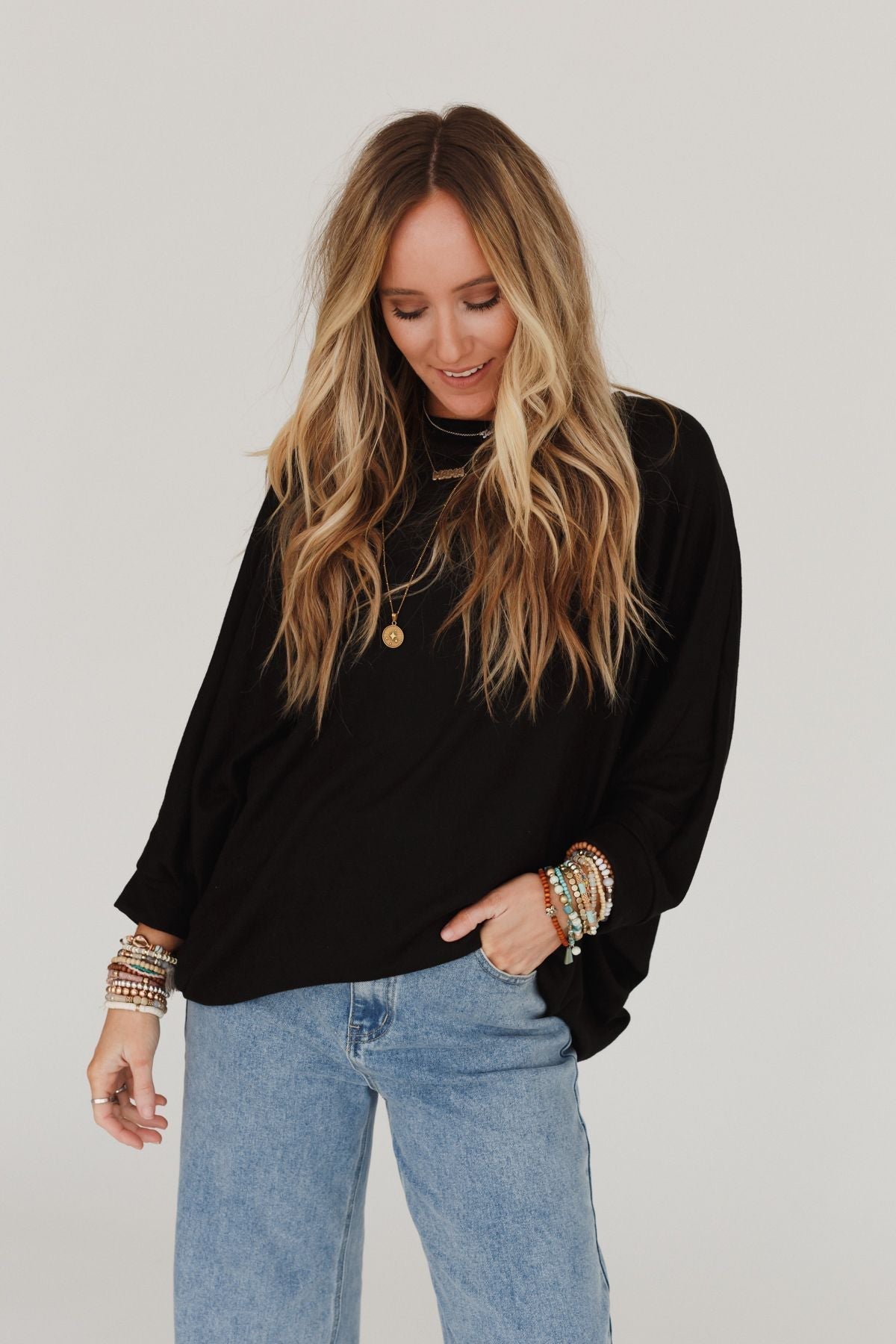 Fly With Me Batwing Sleeve Knit Sweater - Black