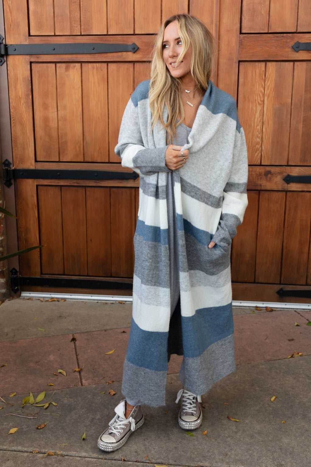 The Nest So Cozy Oversized Striped Knit Duster - Blue Multi - Pre Order