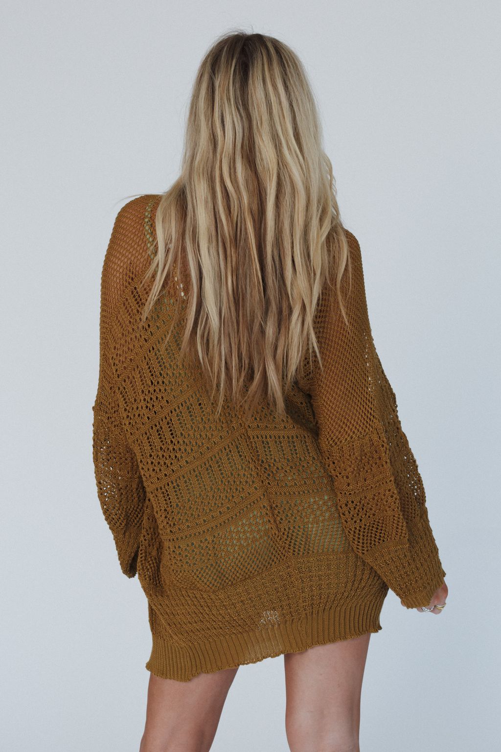 Brenden Knit Netted Cardigan - Brown