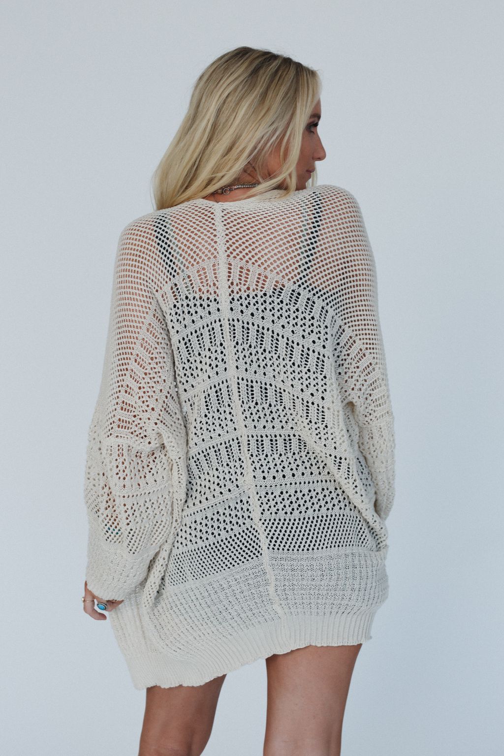 Brenden Knit Netted Cardigan - Ivory