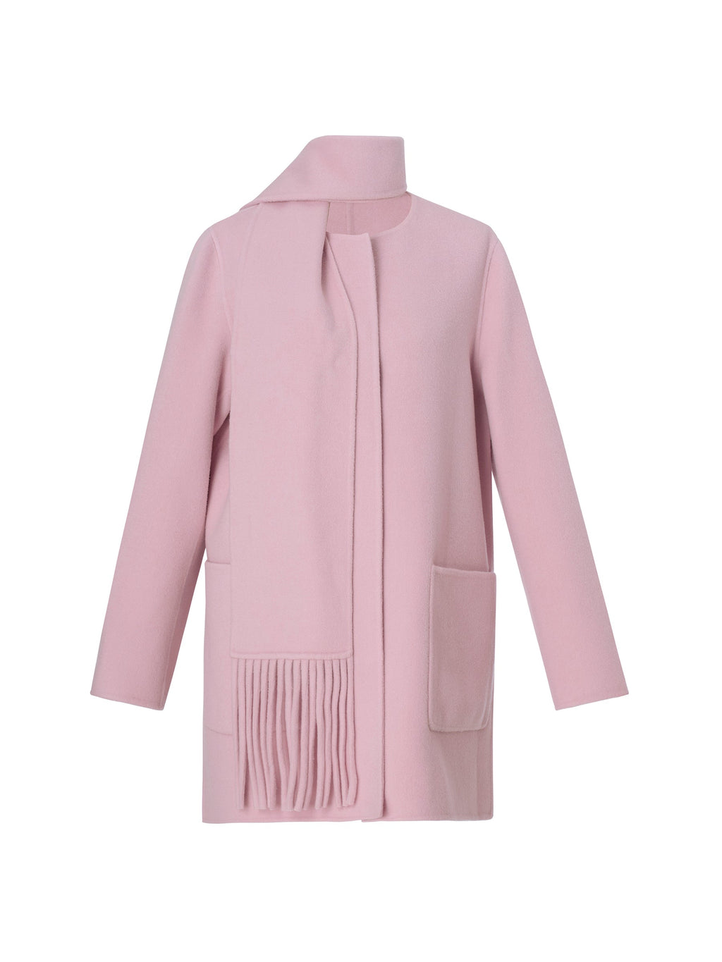 Tencel Wool Blend Double-Faced Women Coat With Fringe Scarf
