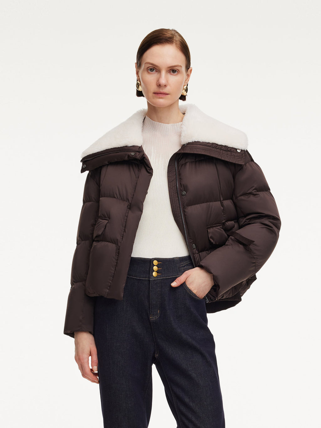 Teddy Collar Goose Down Crop Jacket